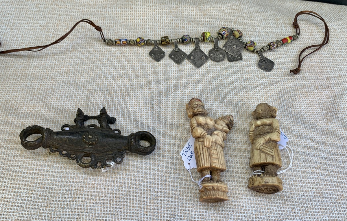 Berber Necklace, Silver & Multicolored Blown Glass Bead Tubes-photo-8