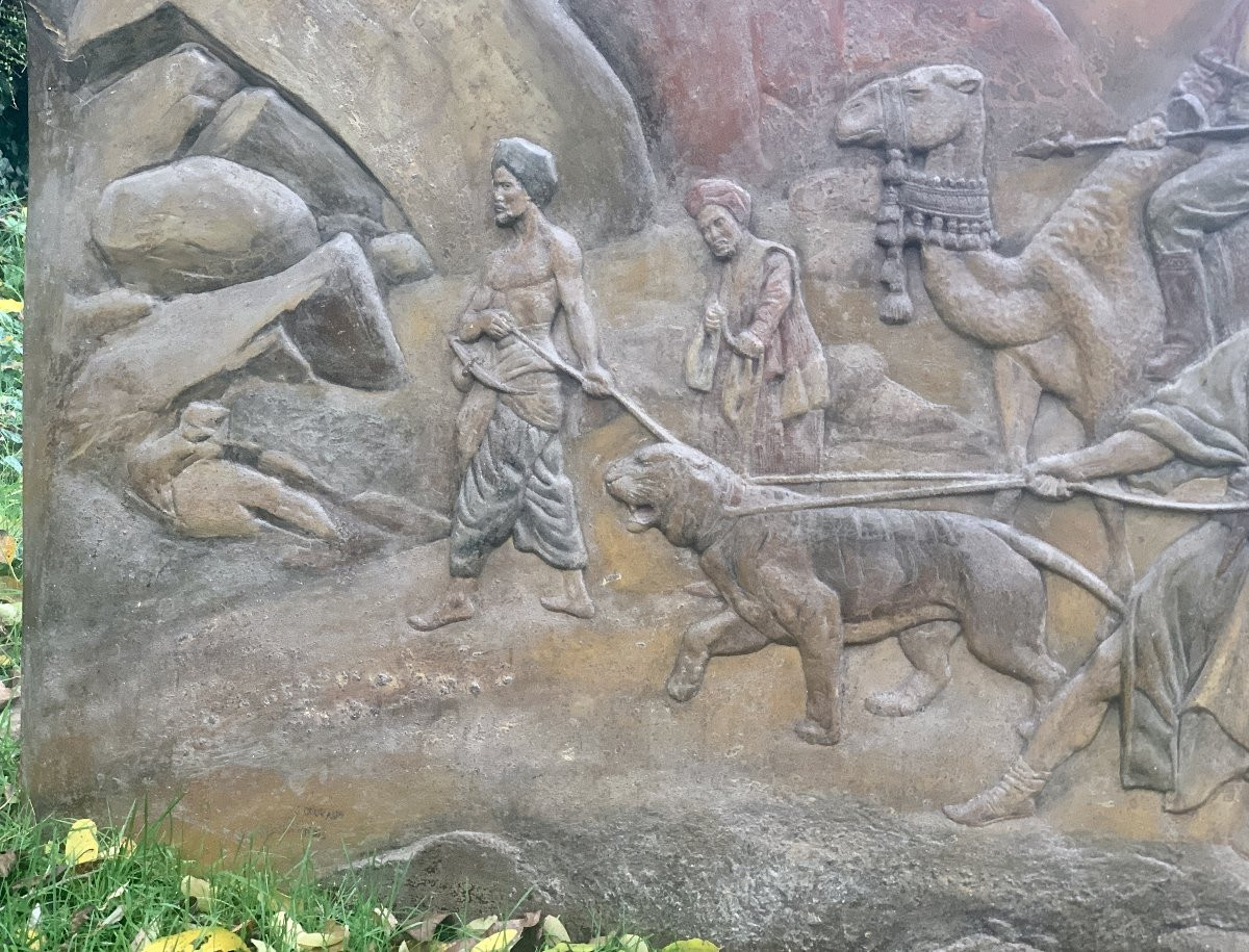 R Frappiez/couraud Paris Workshop, Circa 1900 Monumental Orientalist Fresco Tiger Trainers-photo-4