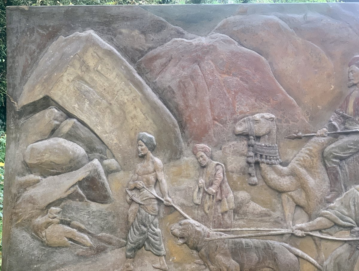 R Frappiez/couraud Paris Workshop, Circa 1900 Monumental Orientalist Fresco Tiger Trainers-photo-5