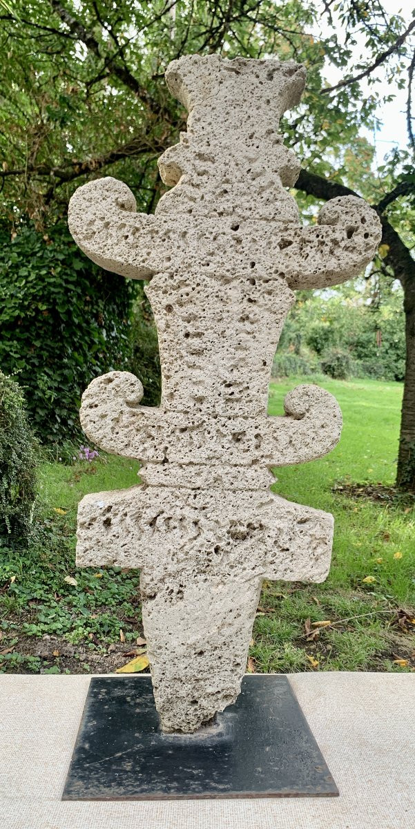 Sunduk Large  Fossil Limestone Carved Funeral Stele, Sulu Archipelago, Indonesia, 19th Cty-photo-1