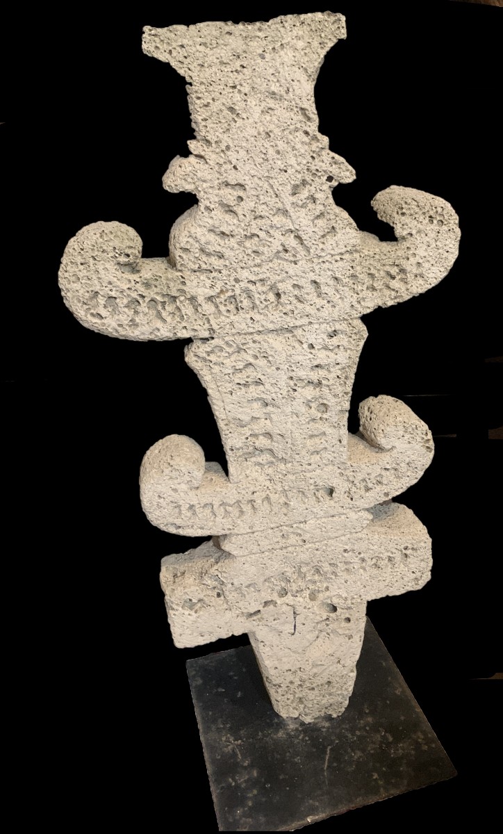 Sunduk Large  Fossil Limestone Carved Funeral Stele, Sulu Archipelago, Indonesia, 19th Cty-photo-3