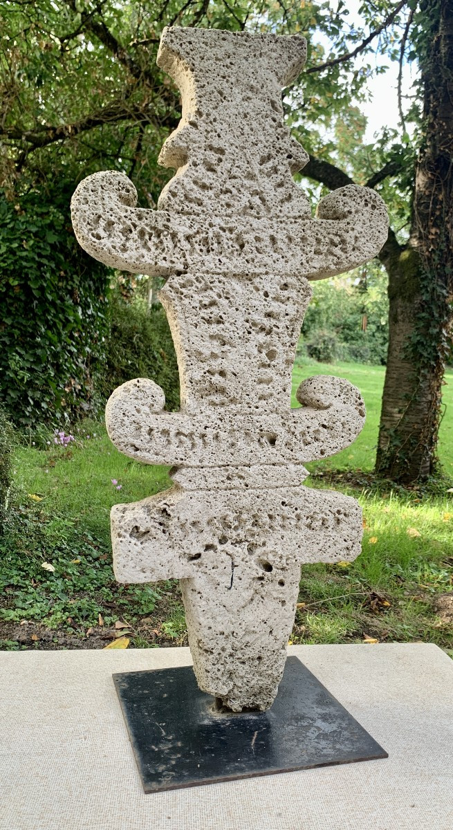 Sunduk Large  Fossil Limestone Carved Funeral Stele, Sulu Archipelago, Indonesia, 19th Cty