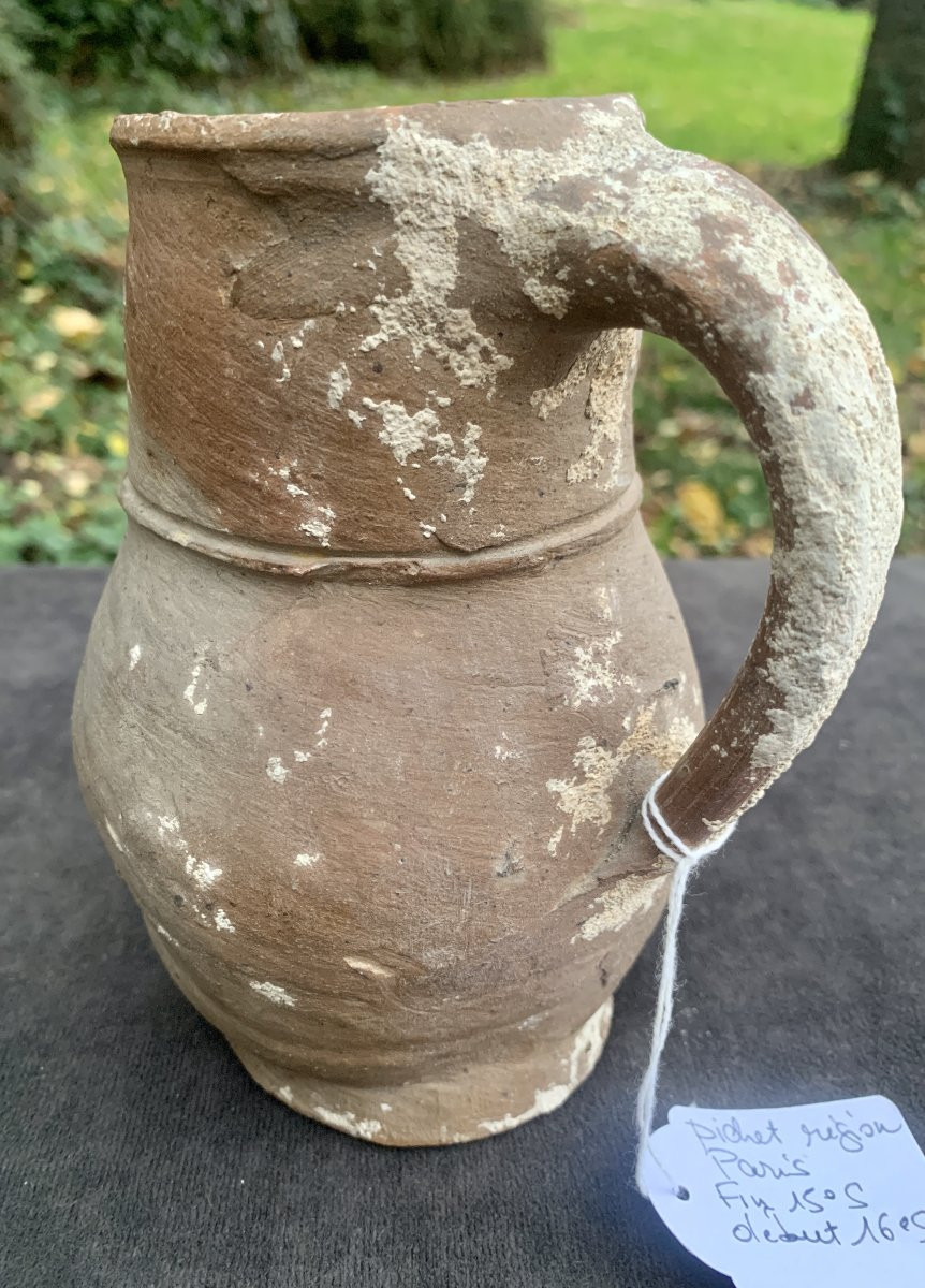 XIVe s, 2 poteries médiévales pichet  à anse et pt vase 2 anses, Ile de France ?-photo-8