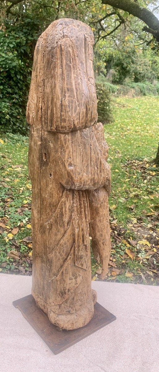 XIVe s, gde statue médiévale en chêne, St Gilles protégeant une biche-photo-4
