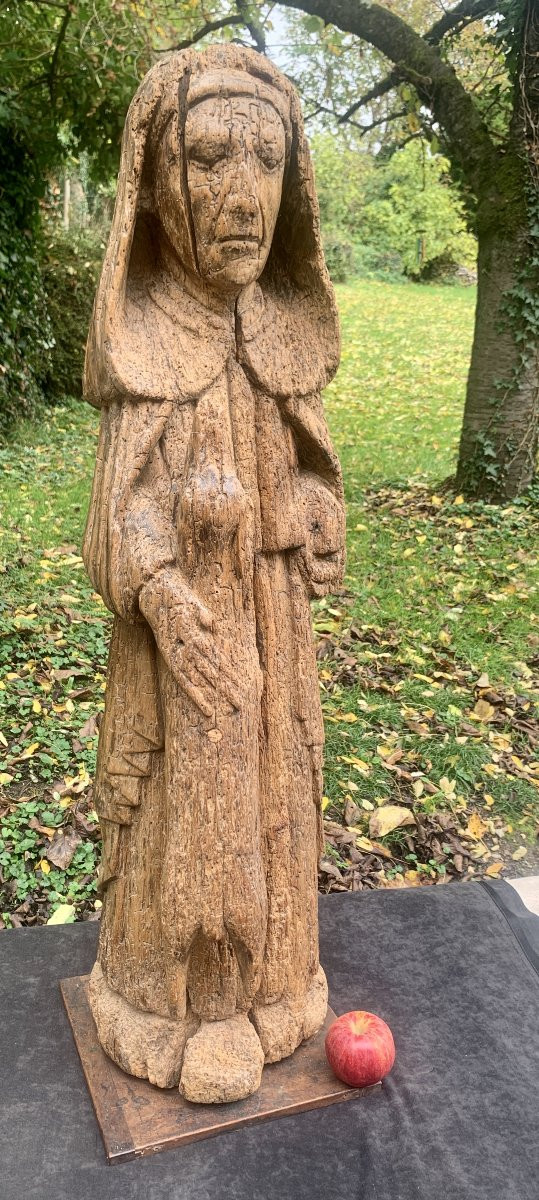 XIVe s, gde statue médiévale en chêne, St Gilles protégeant une biche-photo-1