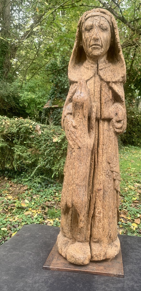XIVe s, gde statue médiévale en chêne, St Gilles protégeant une biche-photo-2