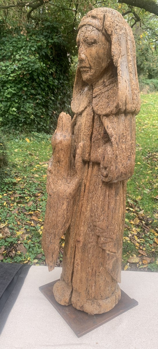 XIVe s, gde statue médiévale en chêne, St Gilles protégeant une biche-photo-3