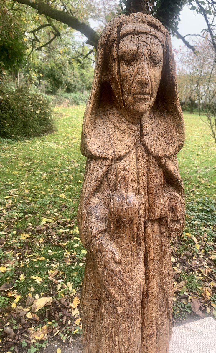 XIVe s, gde statue médiévale en chêne, St Gilles protégeant une biche-photo-6