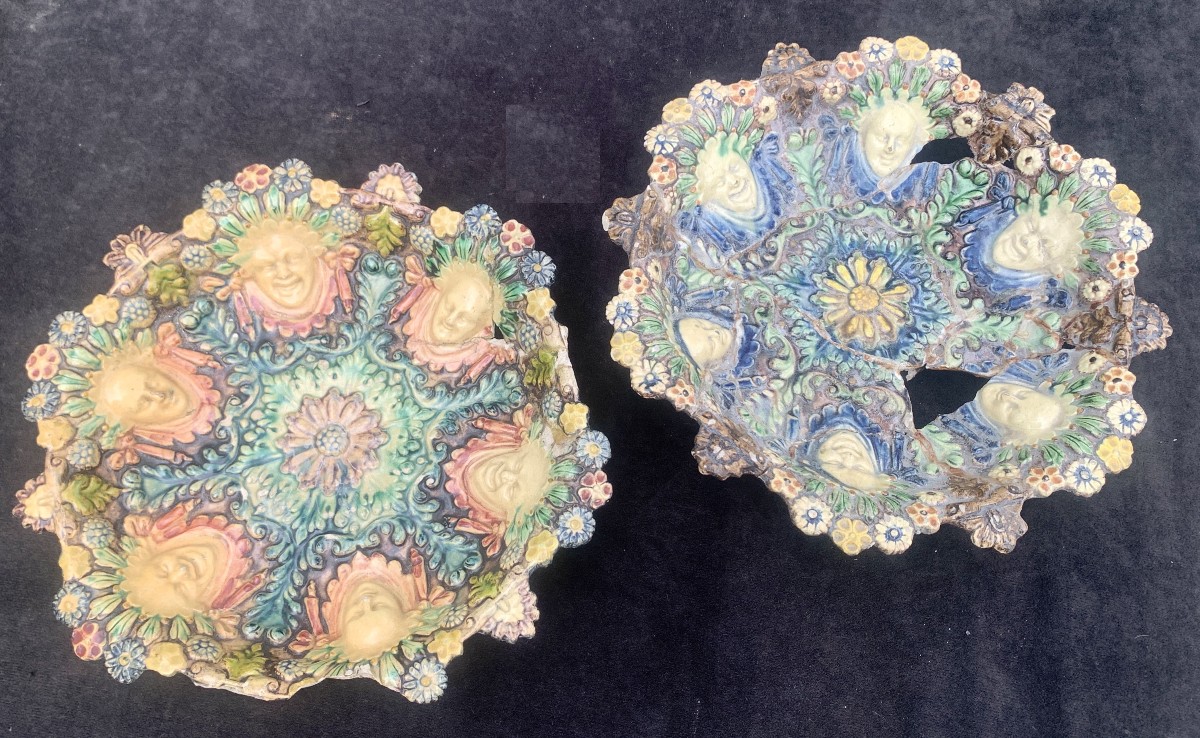 2 plats céramique relief AVON / LE PRE D'AUGE XVIIe s, suite B PALISSY-photo-2