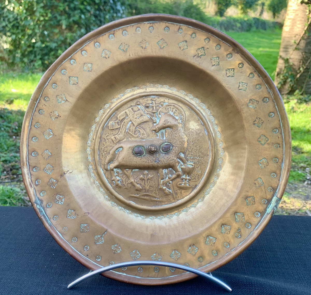 16th Cty Embossed And Chiseled Alms Dish, With Mystic Lamb 