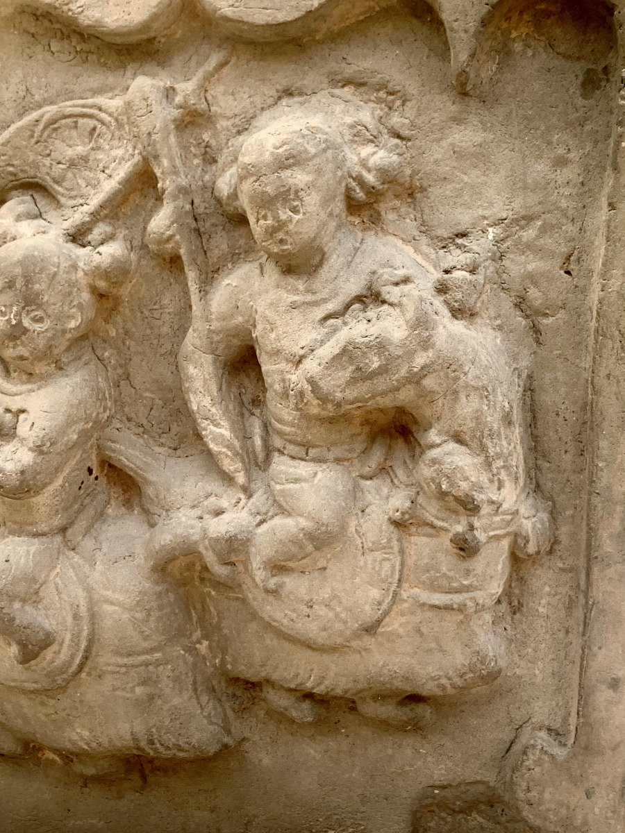 Archaeology China, 2 Song Dynasty (960-1279) Terracotta Tiles Depicting A Dancer &horsemen-photo-1