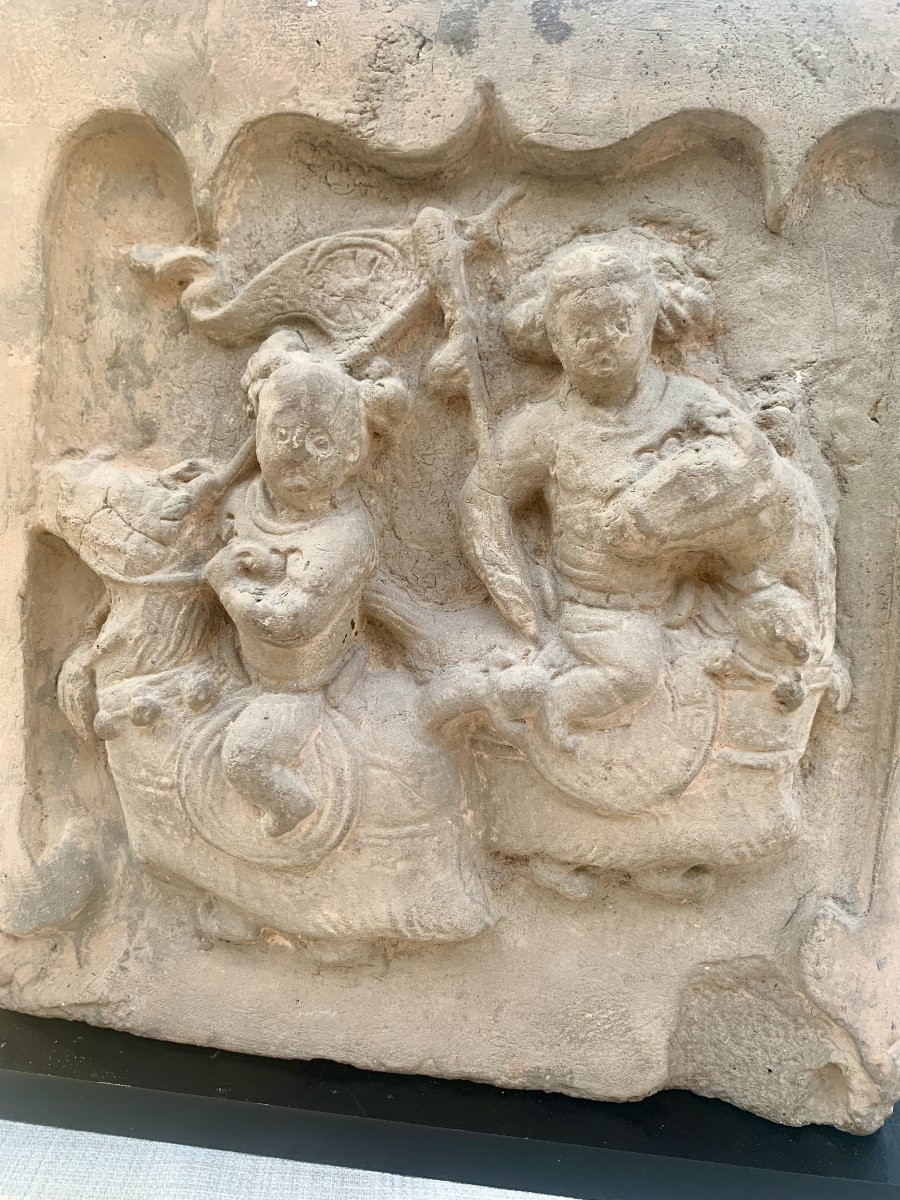 Archaeology China, 2 Song Dynasty (960-1279) Terracotta Tiles Depicting A Dancer &horsemen-photo-2