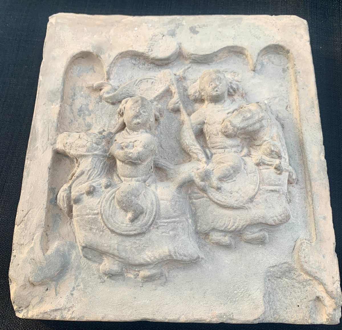 Archaeology China, 2 Song Dynasty (960-1279) Terracotta Tiles Depicting A Dancer &horsemen-photo-4