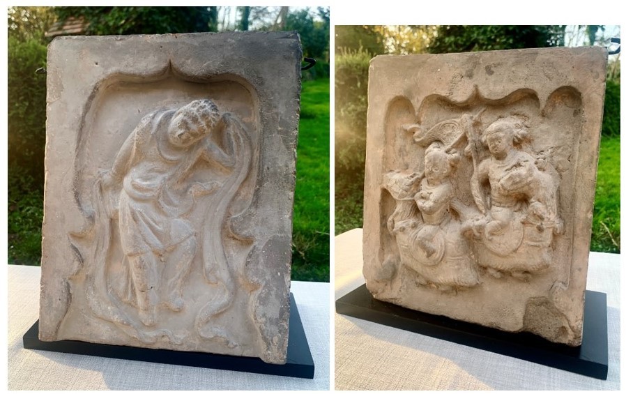 Archaeology China, 2 Song Dynasty (960-1279) Terracotta Tiles Depicting A Dancer &horsemen