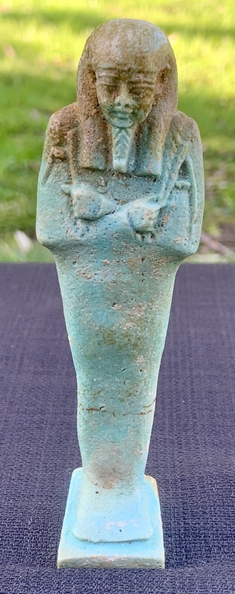 Archaeology, Luminous Egyptian Ushebti Turquoise Blue Ceramic, 21st-26th Dynasties -photo-2