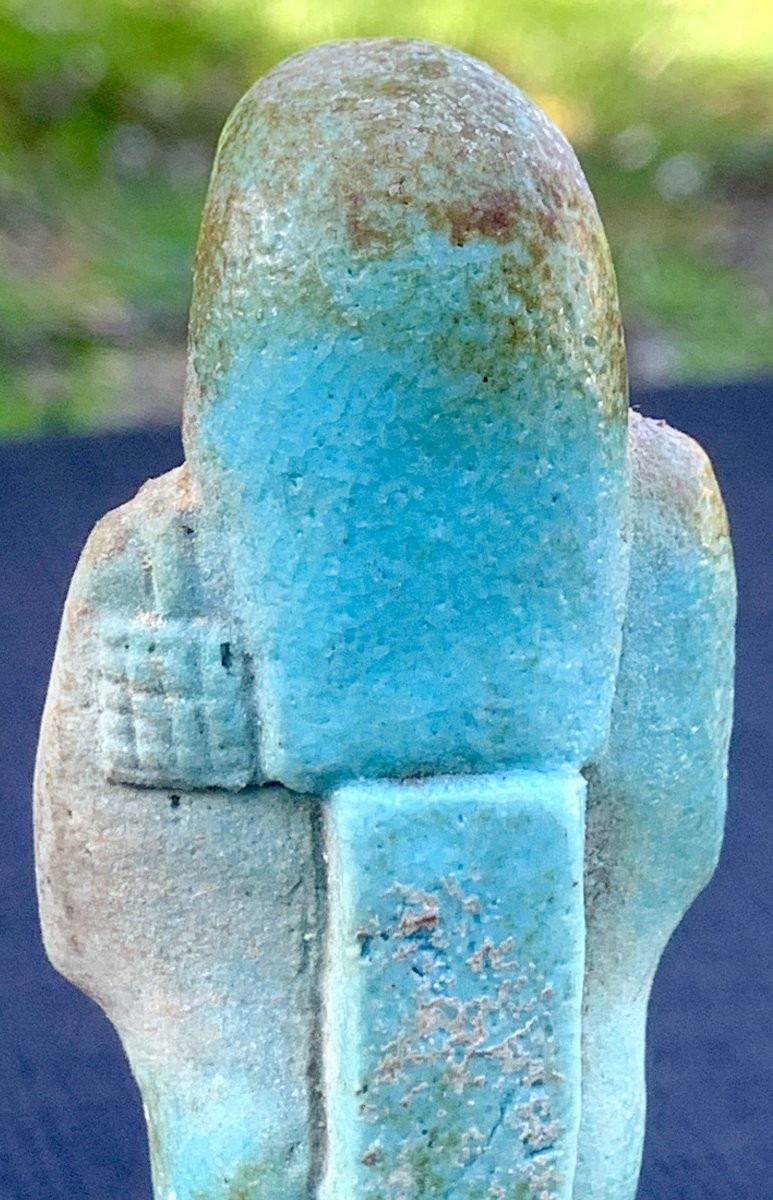 Archaeology, Luminous Egyptian Ushebti Turquoise Blue Ceramic, 21st-26th Dynasties -photo-3