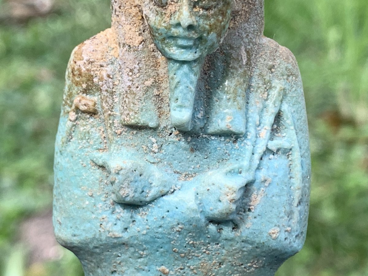 Archaeology, Luminous Egyptian Ushebti Turquoise Blue Ceramic, 21st-26th Dynasties -photo-1