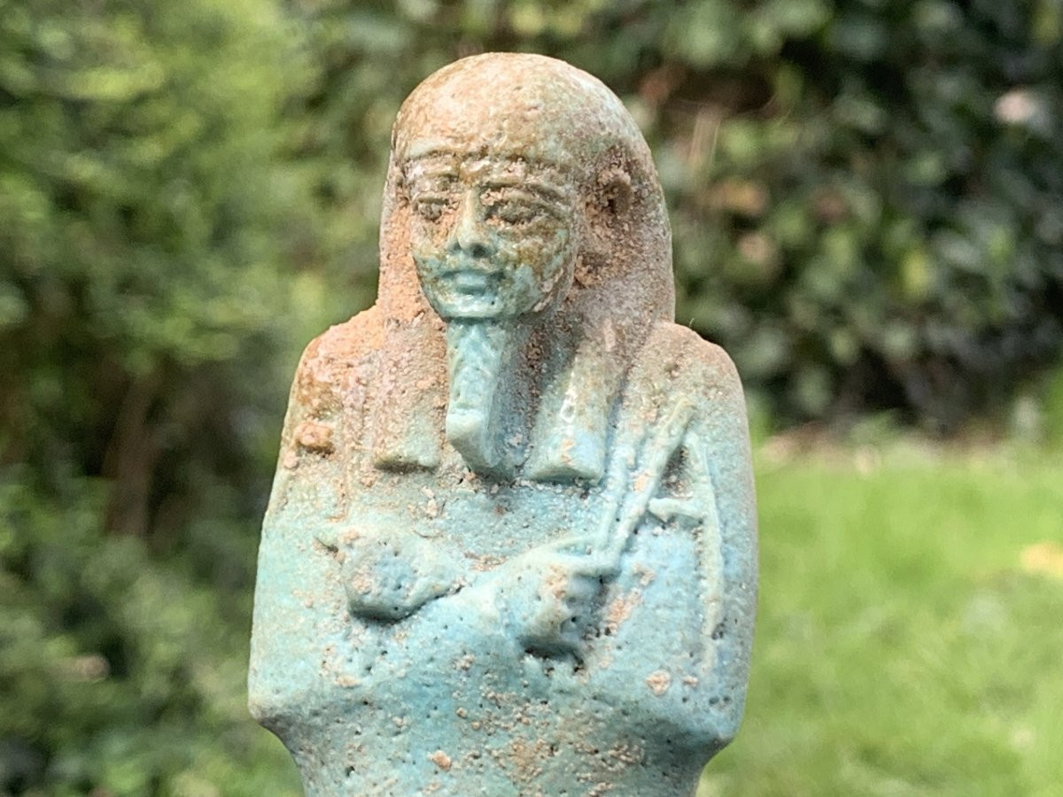 Archaeology, Luminous Egyptian Ushebti Turquoise Blue Ceramic, 21st-26th Dynasties -photo-2
