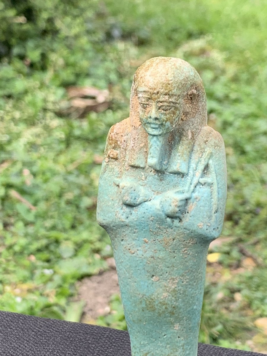 Archaeology, Luminous Egyptian Ushebti Turquoise Blue Ceramic, 21st-26th Dynasties -photo-3