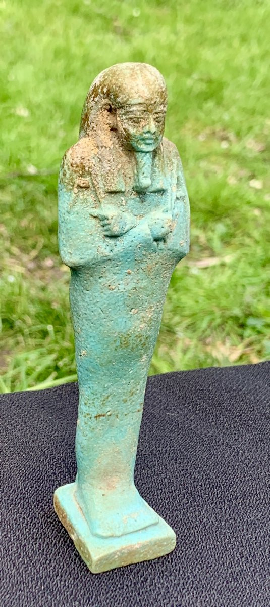 Archaeology, Luminous Egyptian Ushebti Turquoise Blue Ceramic, 21st-26th Dynasties -photo-4
