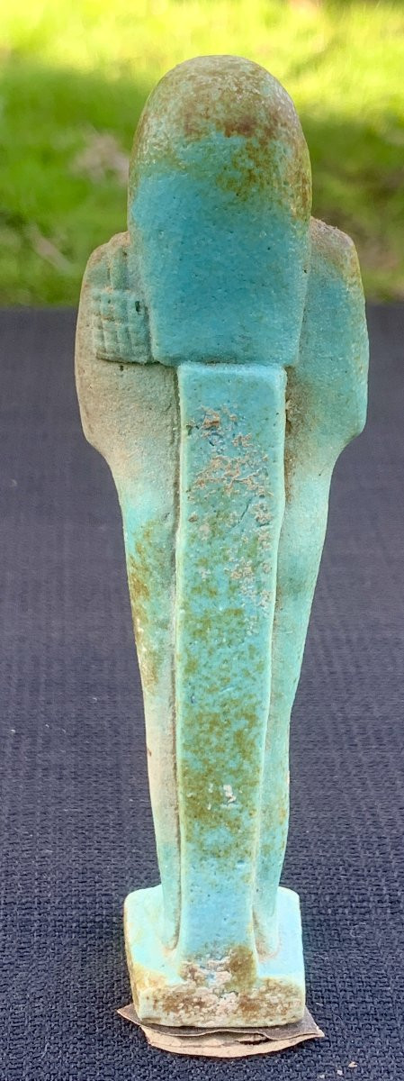 Archaeology, Luminous Egyptian Ushebti Turquoise Blue Ceramic, 21st-26th Dynasties -photo-5