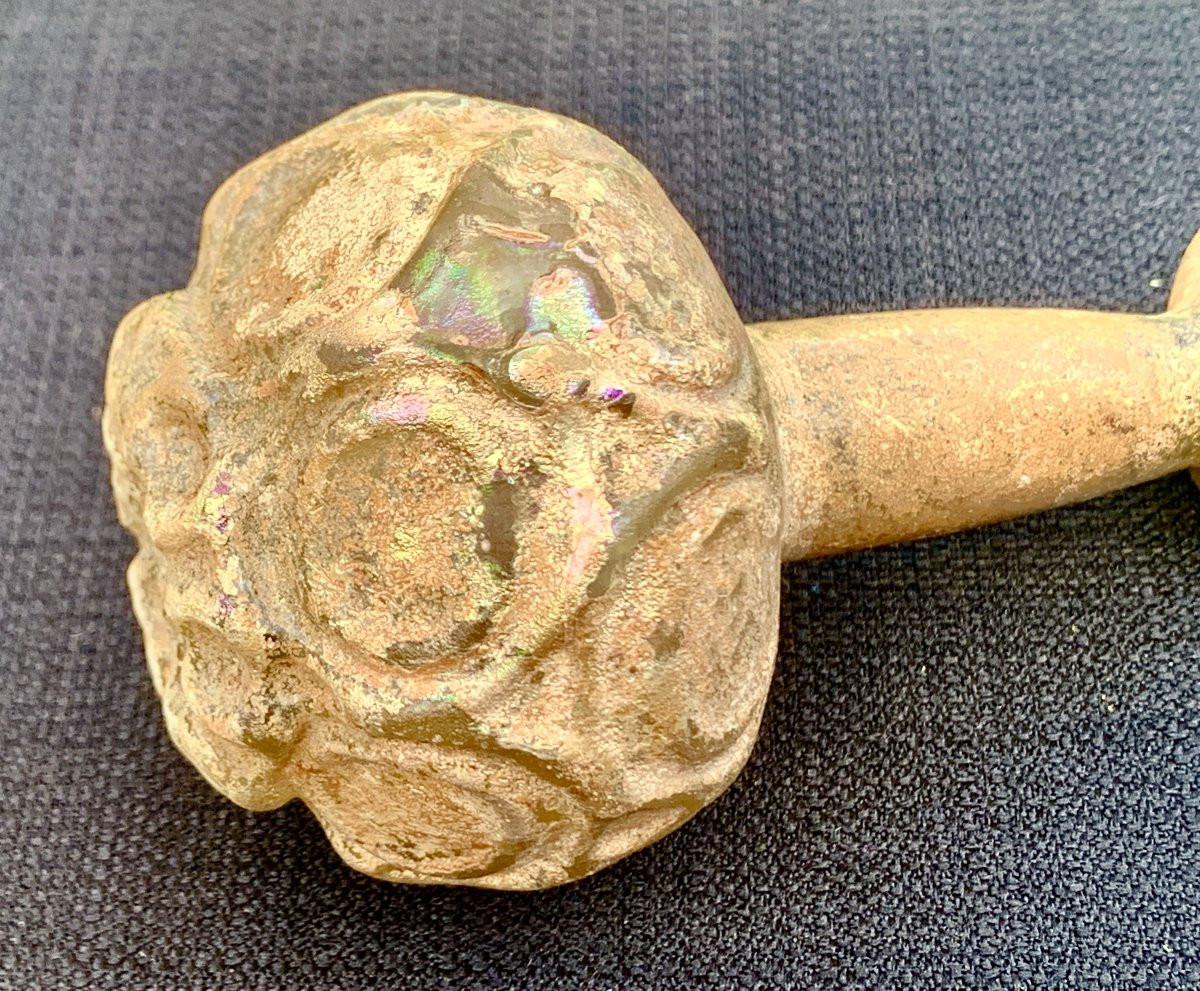 Archéologie: 1er s avt JC, flacon parfum hellénistique verre moulé décor médaillons & pastilles-photo-3