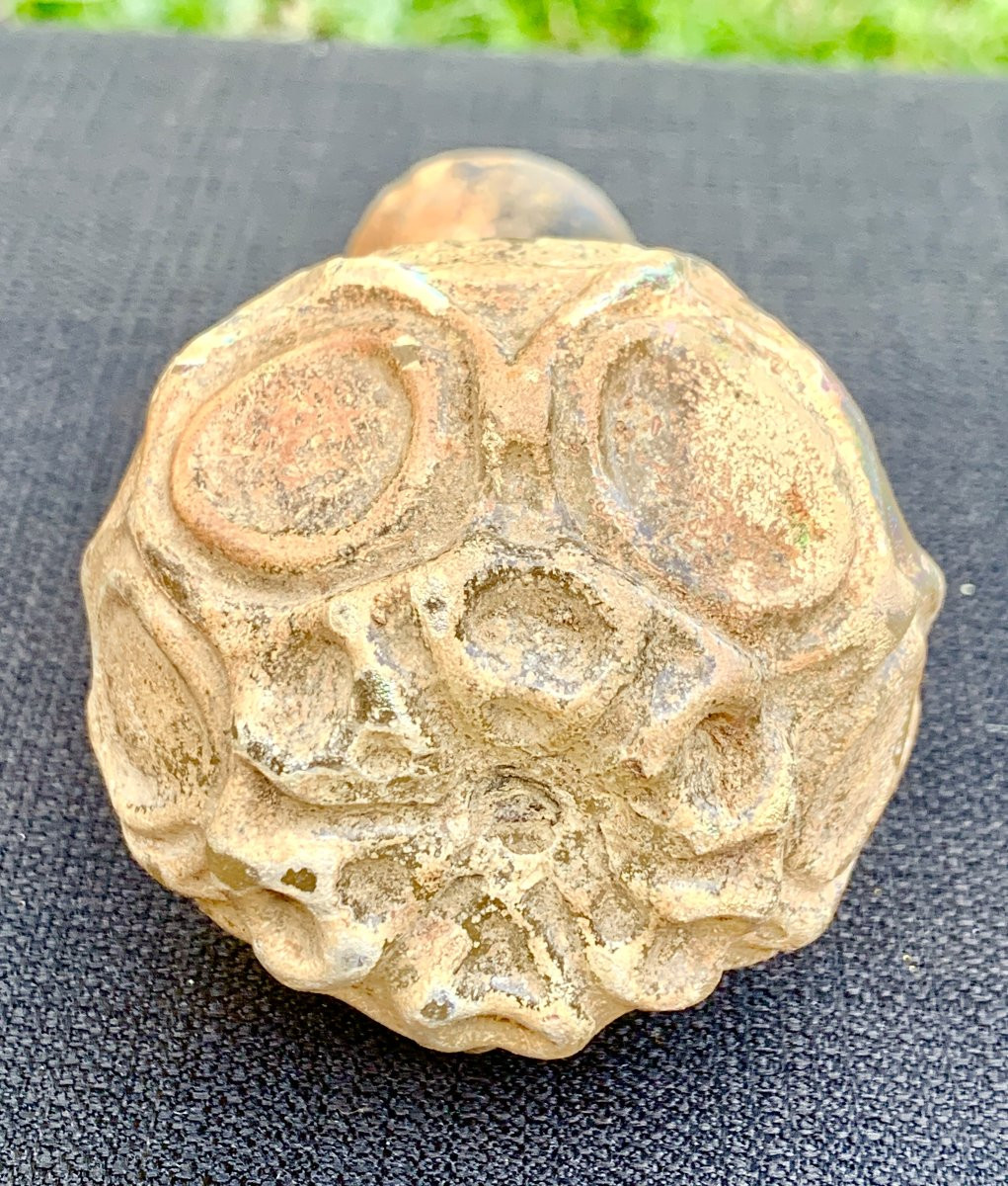 Archéologie: 1er s avt JC, flacon parfum hellénistique verre moulé décor médaillons & pastilles-photo-4