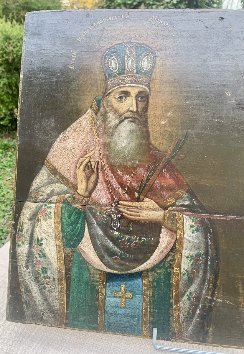 Large Icon,  Late 18th Voronezh School Russia, St Mitrophanes & St Macarius Of Kanev -photo-2
