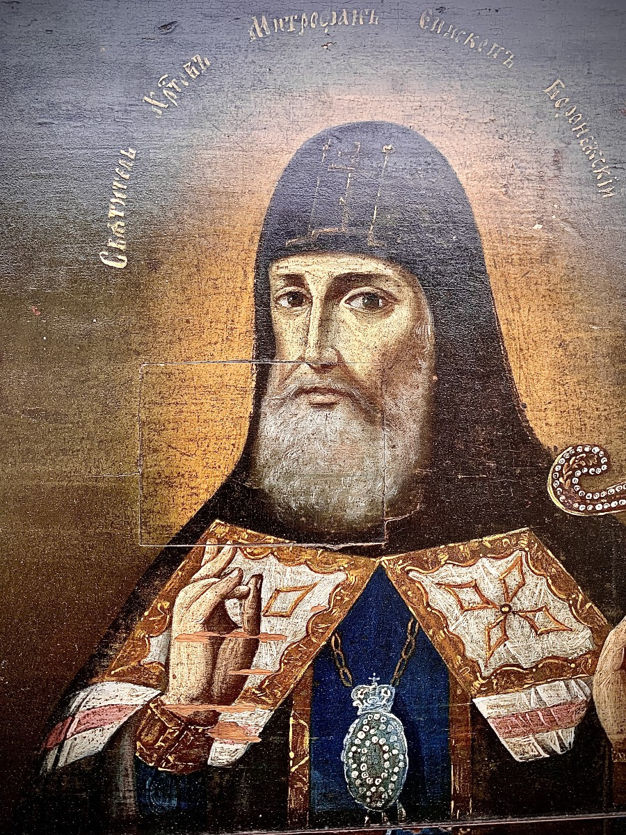Large Icon,  Late 18th Voronezh School Russia, St Mitrophanes & St Macarius Of Kanev -photo-3