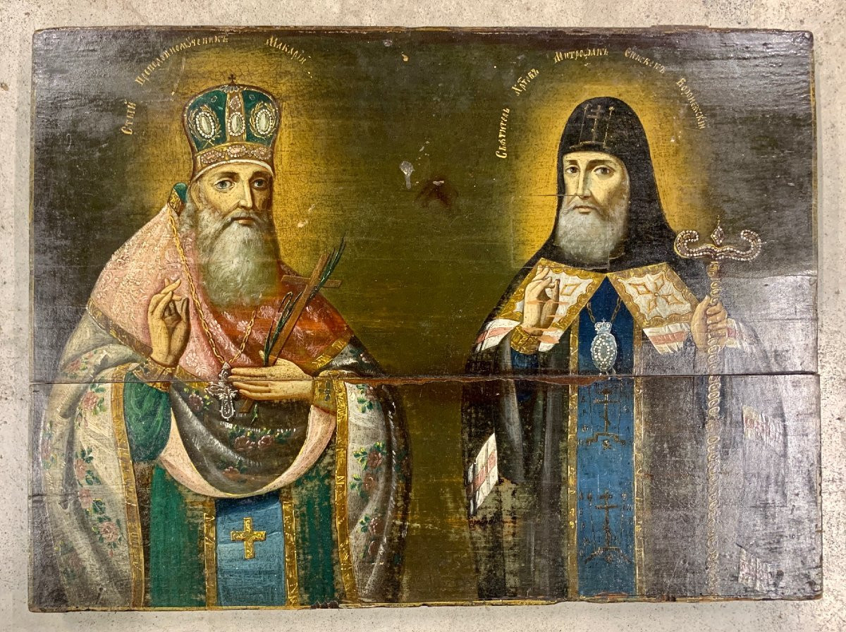 Large Icon,  Late 18th Voronezh School Russia, St Mitrophanes & St Macarius Of Kanev -photo-8
