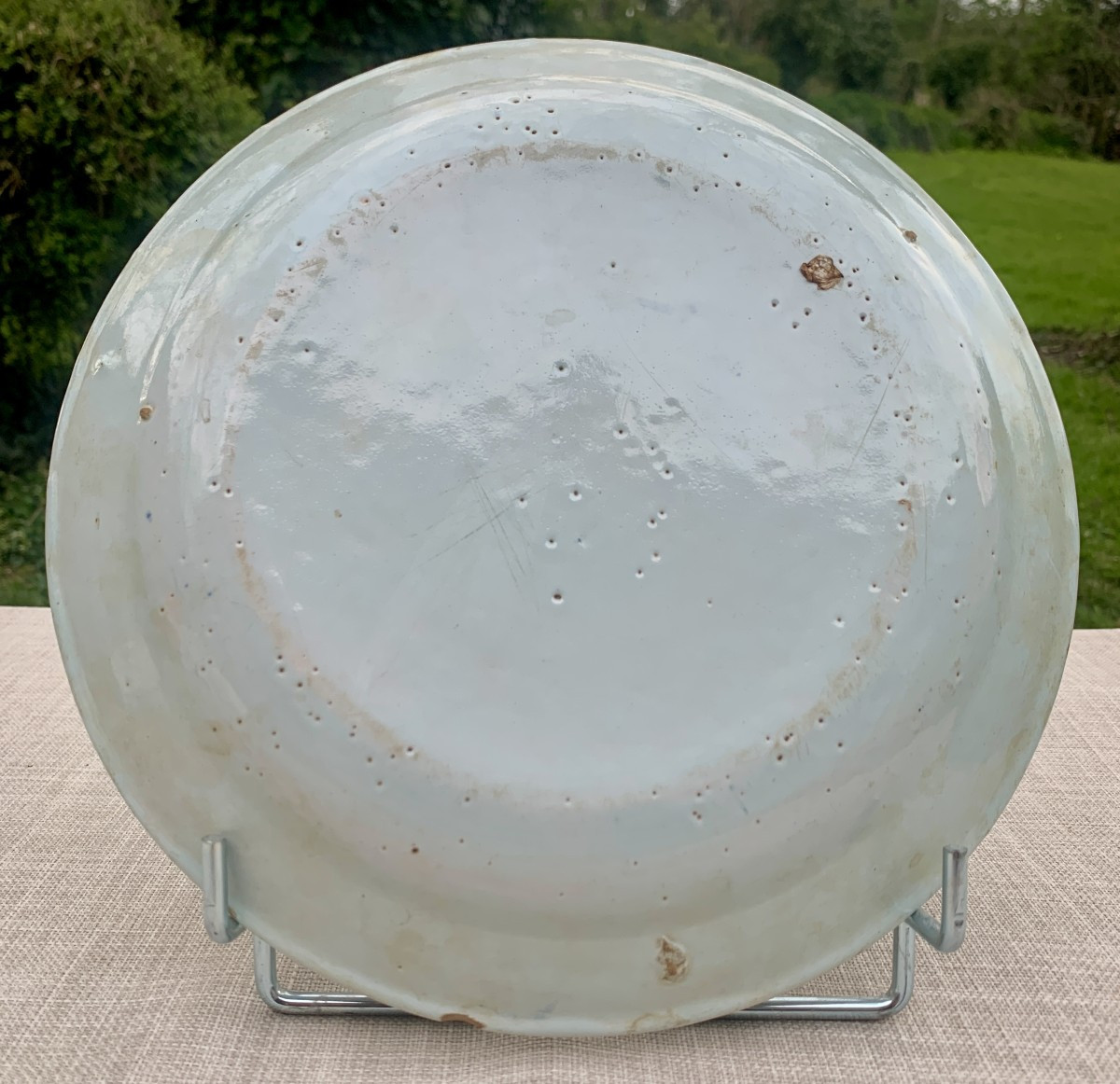 Rare 18th Rouen Faience Plate With Coat Of Arms, Known As " 5 Colours"-photo-2