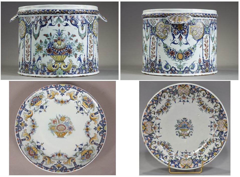 Rare 18th Rouen Faience Plate With Coat Of Arms, Known As " 5 Colours"-photo-8