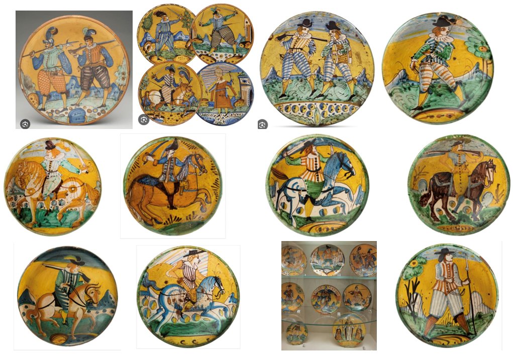 1. Plat faïence MONTELLUPO (Toscane) à fond jauneXVII e s, cavalier au drapeau -photo-2