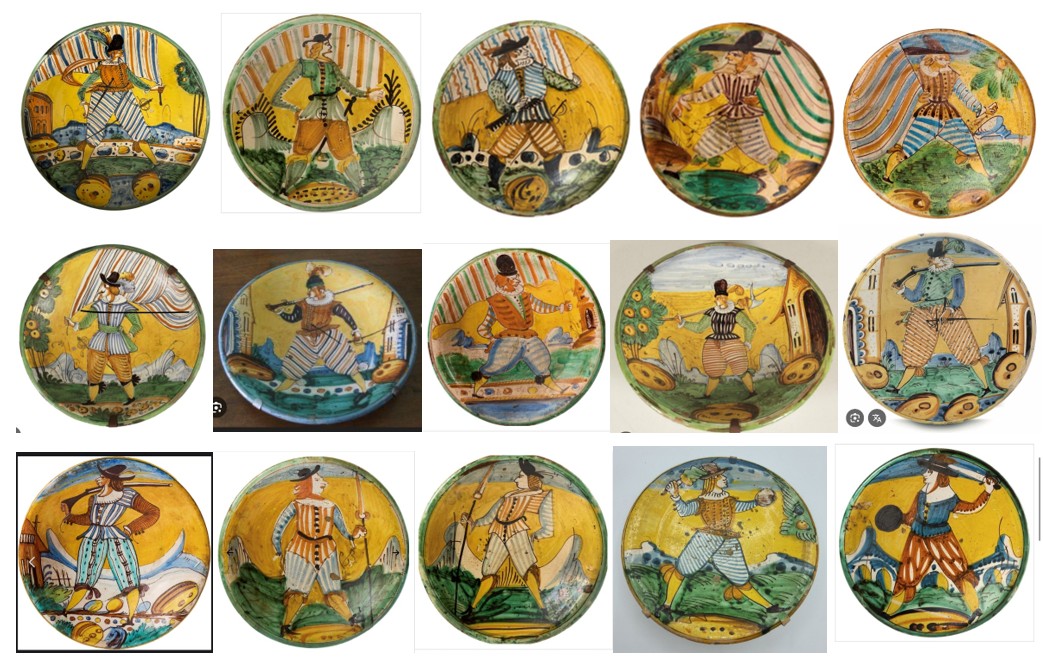 1. Plat faïence MONTELLUPO (Toscane) à fond jauneXVII e s, cavalier au drapeau -photo-3