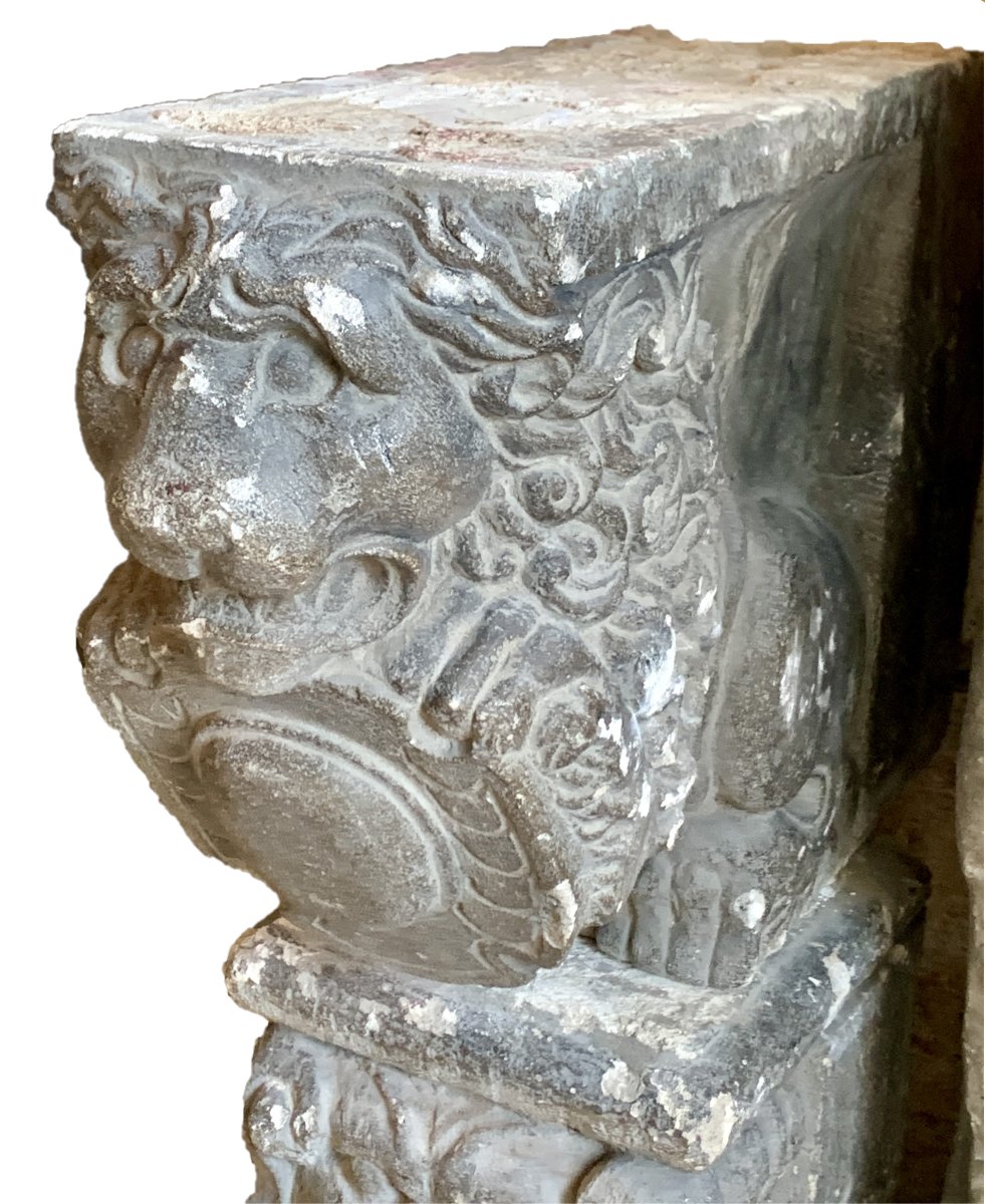 Renaissance Period (16th Cty) Stone Carved Fireplace, Anthropomorphic Pilars-photo-6