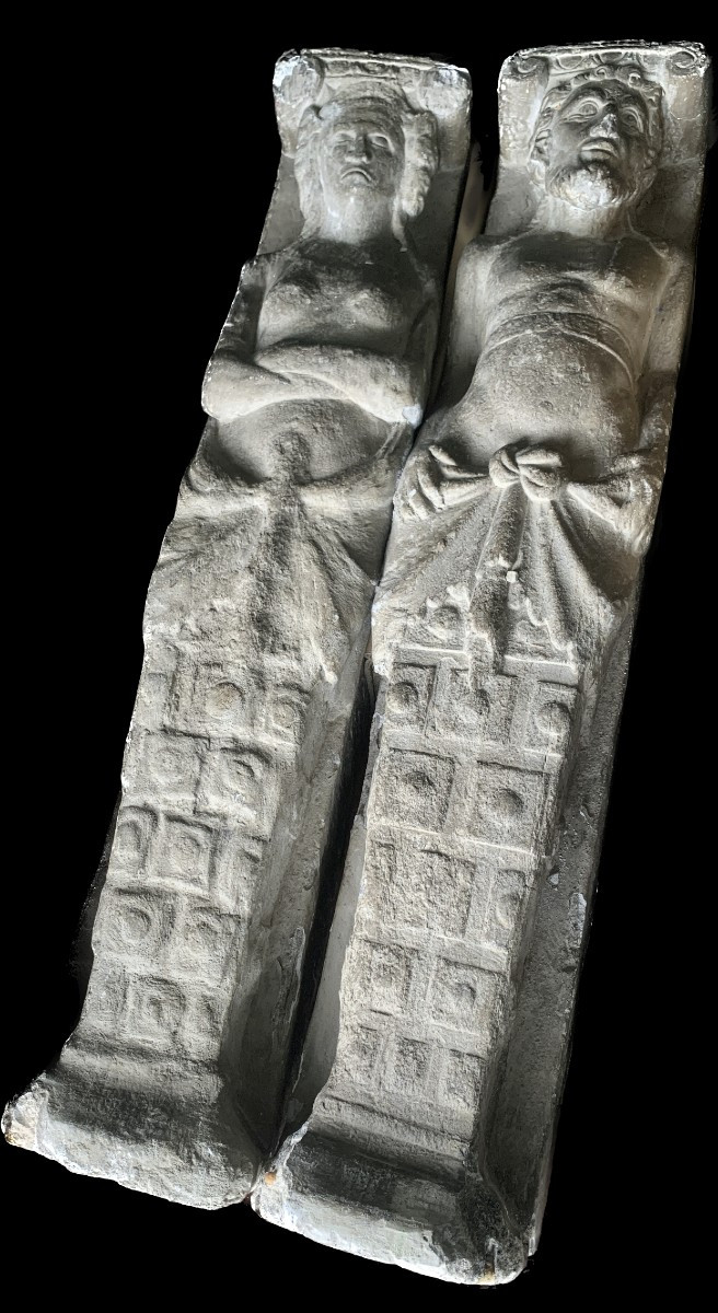 Renaissance Period (16th Cty) Stone Carved Fireplace, Anthropomorphic Pilars-photo-7