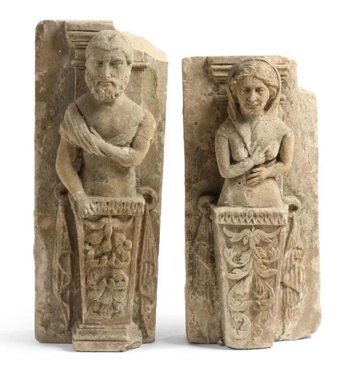 Renaissance Period (16th Cty) Stone Carved Fireplace, Anthropomorphic Pilars-photo-8