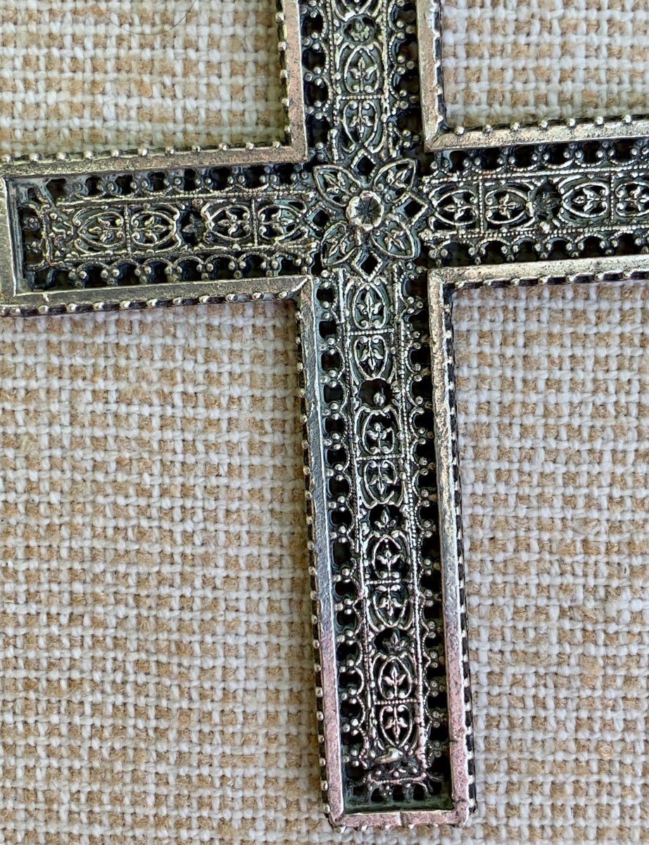 Large Silver Cross, Finely And Extensively Chased, Openwork, Late 19th C.-photo-3