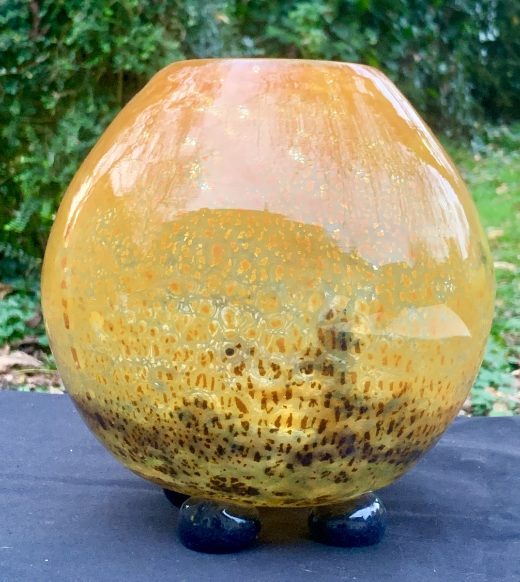 ART DECO Vase boule en verre soufflé sign pointe de diamant MULLER FRERES LUNEVILLE-photo-2