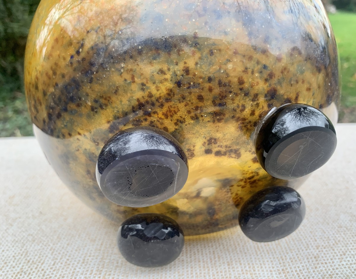 ART DECO Vase boule en verre soufflé sign pointe de diamant MULLER FRERES LUNEVILLE-photo-4