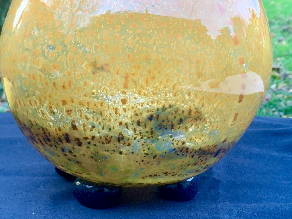 ART DECO Vase boule en verre soufflé sign pointe de diamant MULLER FRERES LUNEVILLE-photo-2
