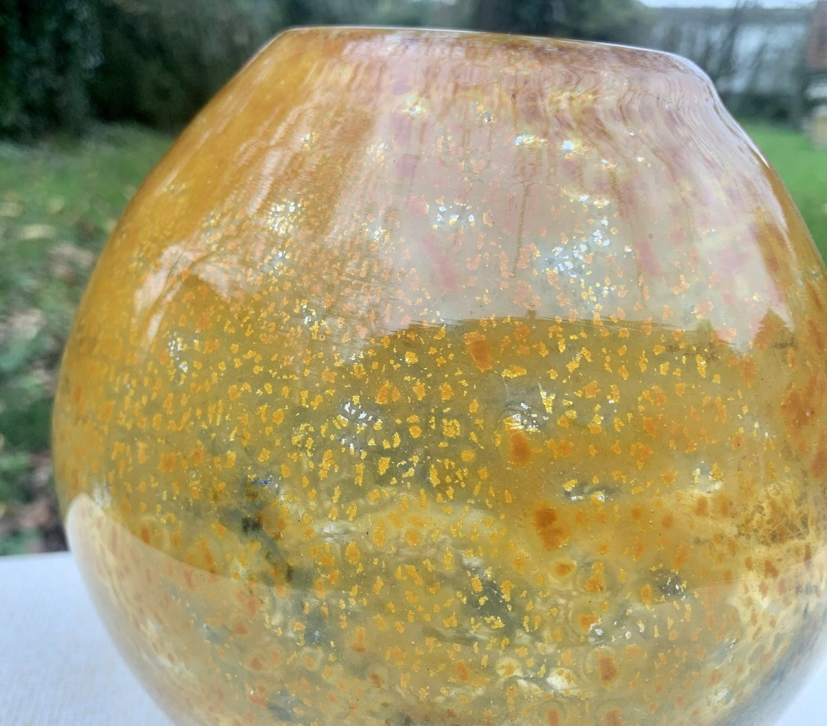 ART DECO Vase boule en verre soufflé sign pointe de diamant MULLER FRERES LUNEVILLE-photo-6