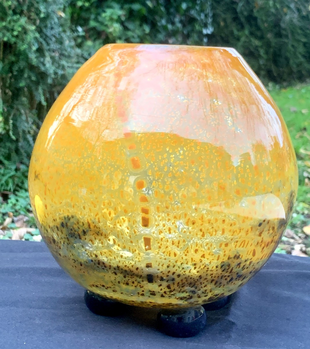 ART DECO Vase boule en verre soufflé sign pointe de diamant MULLER FRERES LUNEVILLE