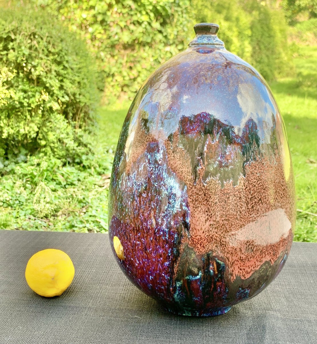 Vase en céramique coulures d'émail, rouge sang de boeuf, Jean Marc ROSTAIN, Santilly 1980's-photo-7