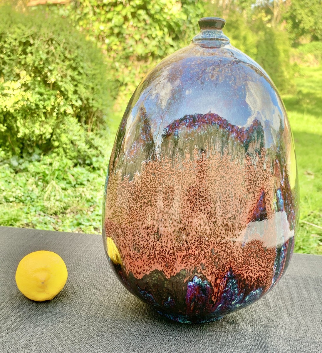 Vase en céramique coulures d'émail, rouge sang de boeuf, Jean Marc ROSTAIN, Santilly 1980's-photo-2