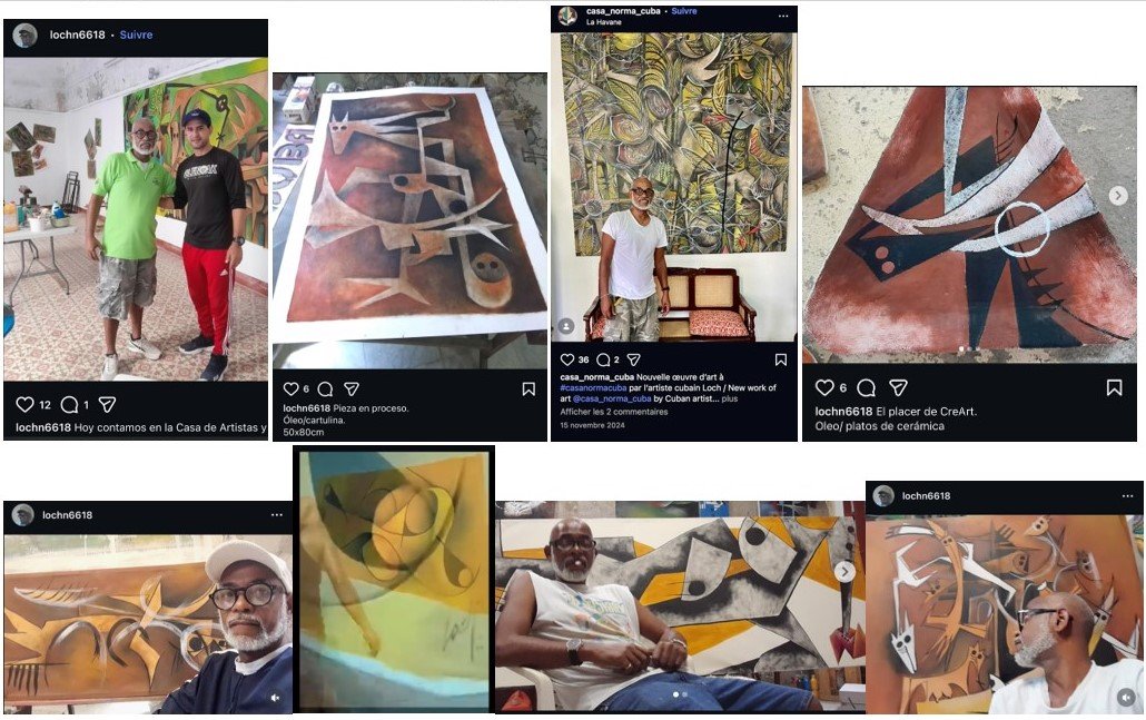 4 Large Post Cubist Rubbed Pastel Drawings, Signed Loch Cuba For Javier Martinez-photo-7