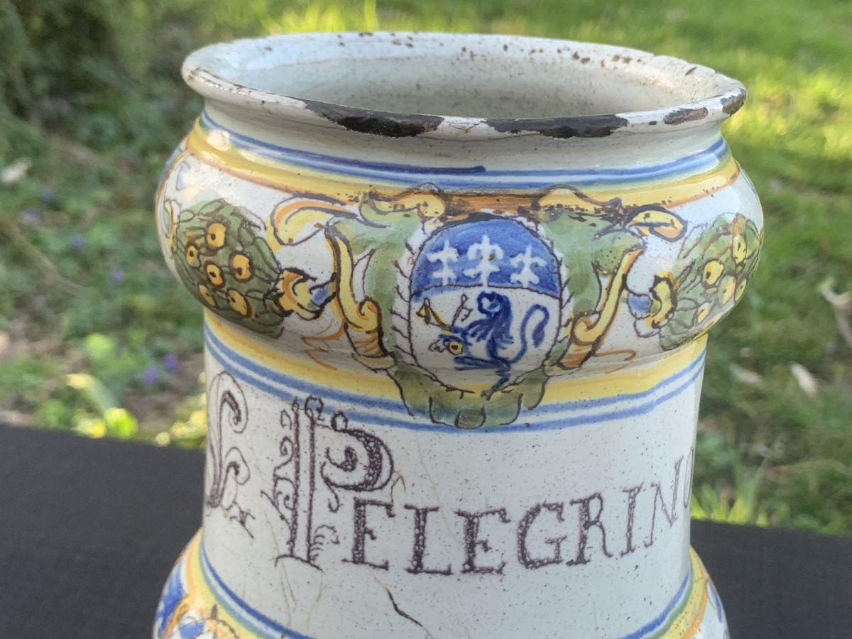 17th Cty Savona Majolica Albarello With Coat Of Arms-photo-2
