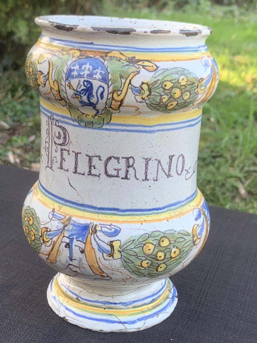 17th Cty Savona Majolica Albarello With Coat Of Arms-photo-5