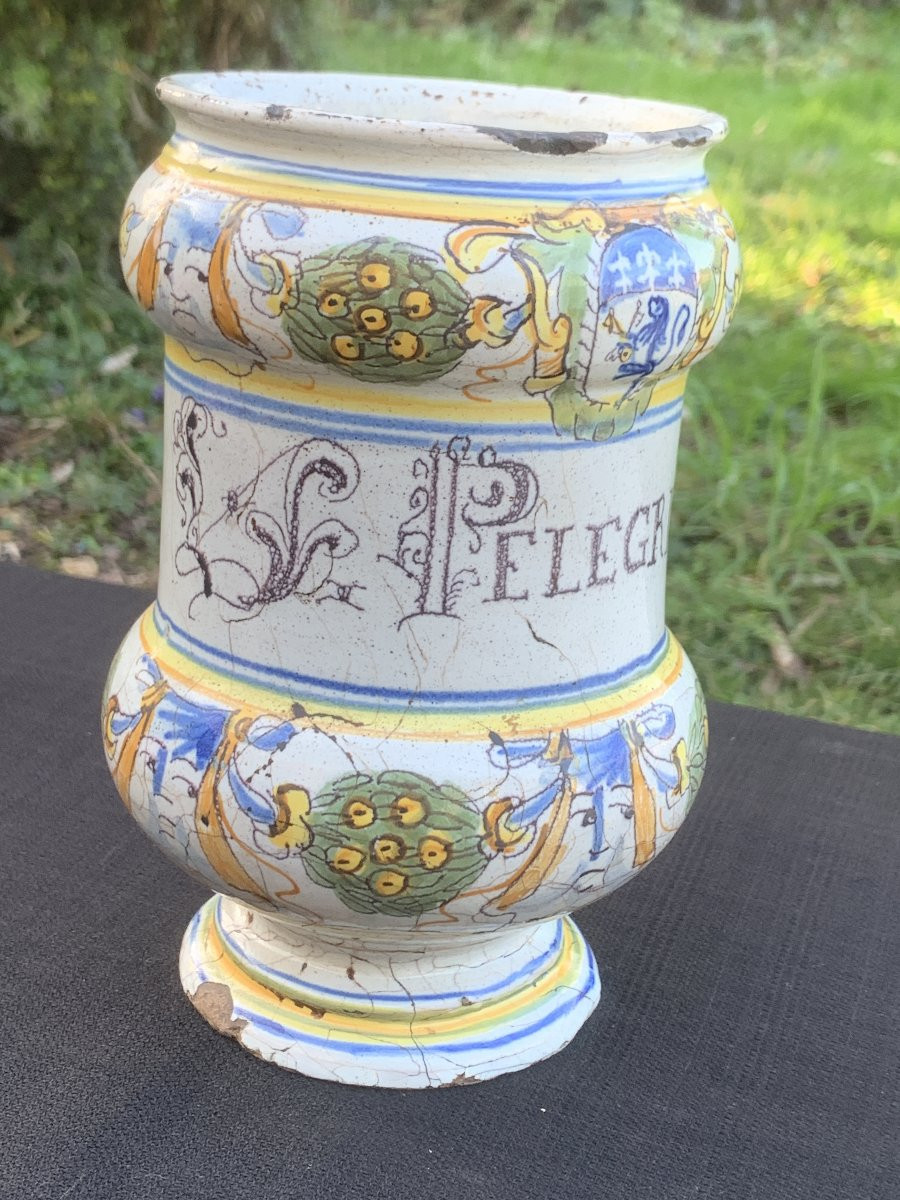 17th Cty Savona Majolica Albarello With Coat Of Arms-photo-6