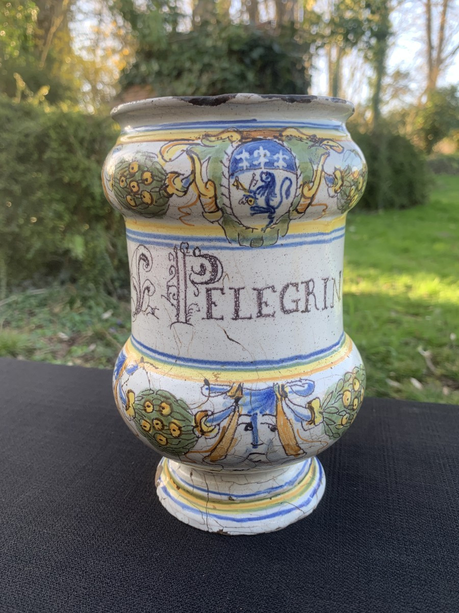 17th Cty Savona Majolica Albarello With Coat Of Arms
